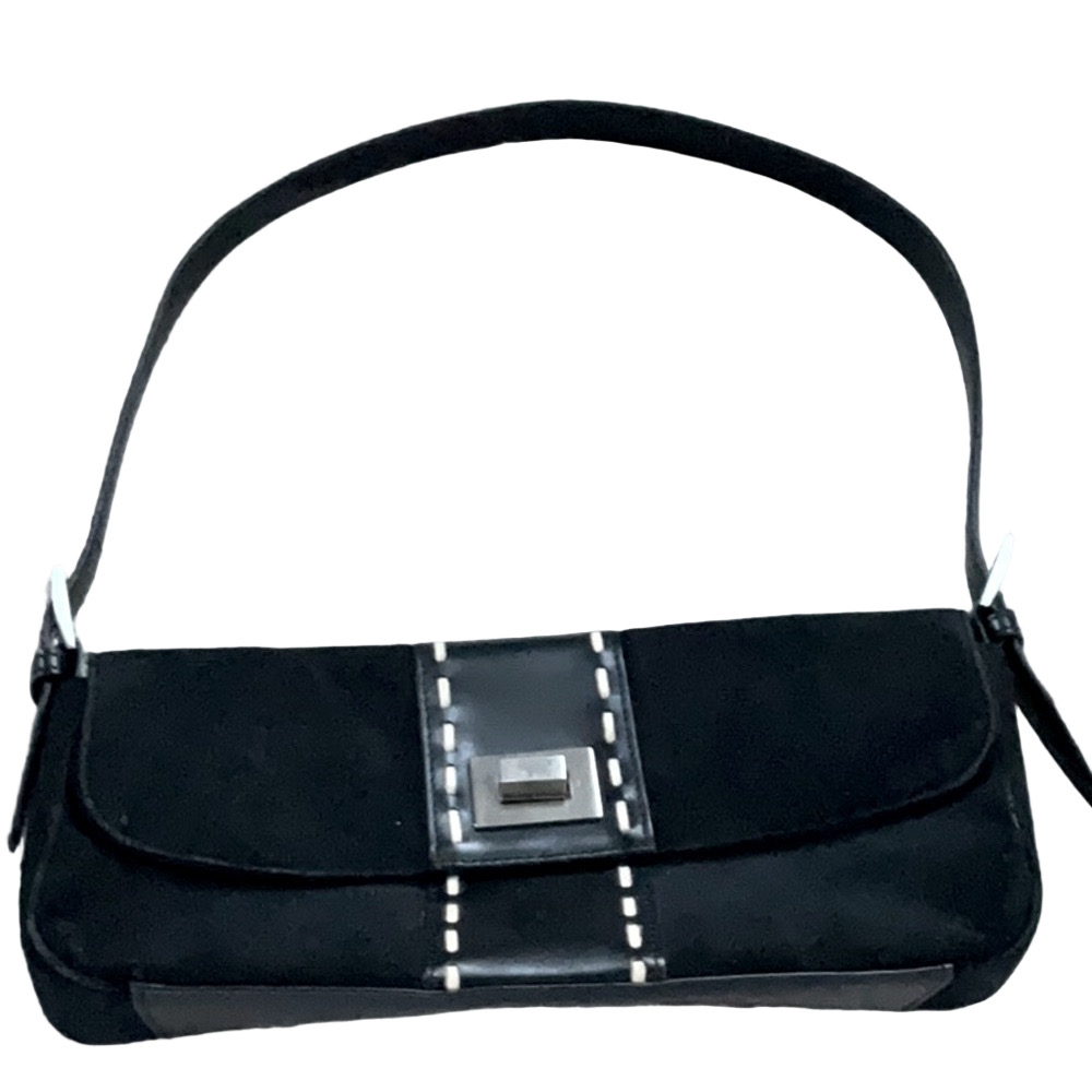 ANN TAYLOR BLACK SUADE & LEATHER HOBO HANDBAG ADJUSTABLE STRAP SILVER HARDWARE